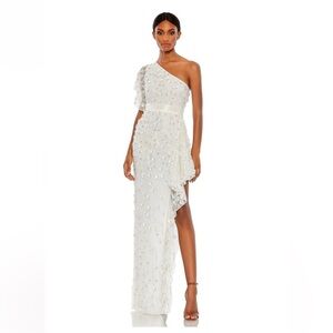Mac Duggal One-Shoulder Embellished Gown in Ivory White Style #93687